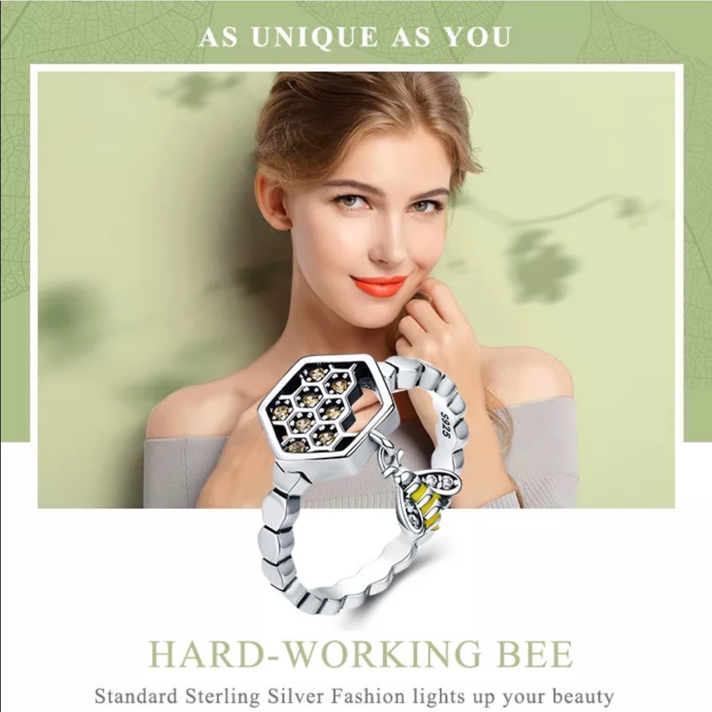 <LAST>Enamel Bee Honeycomb Ring - Picture 4 of 7
